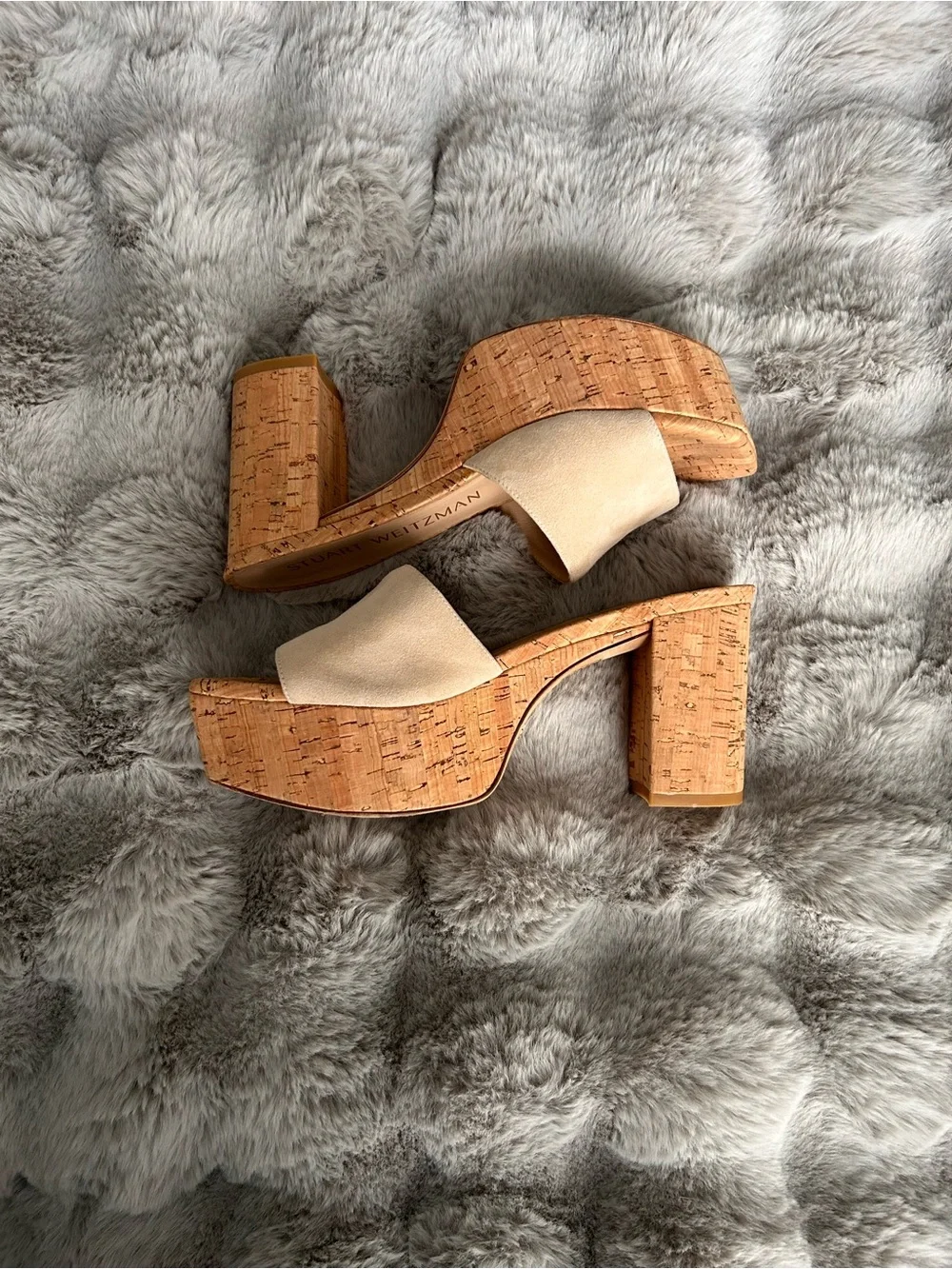 Stuart Weitzman Beige Cork Platform Sandals
